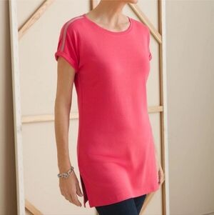 Chico’s Touch of Cool Ball Chain Tunic Top In Cactus Blossom Womens Size Medium